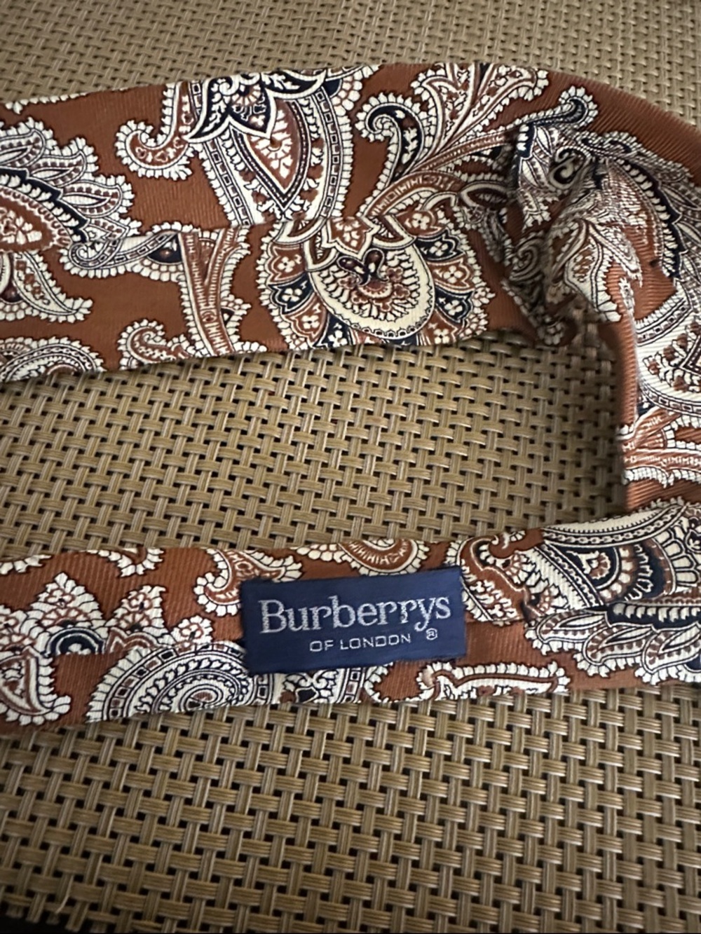 Burberry Brown Paisley Silk Tie with Cream & Navy Accents - Picture 3 of 5